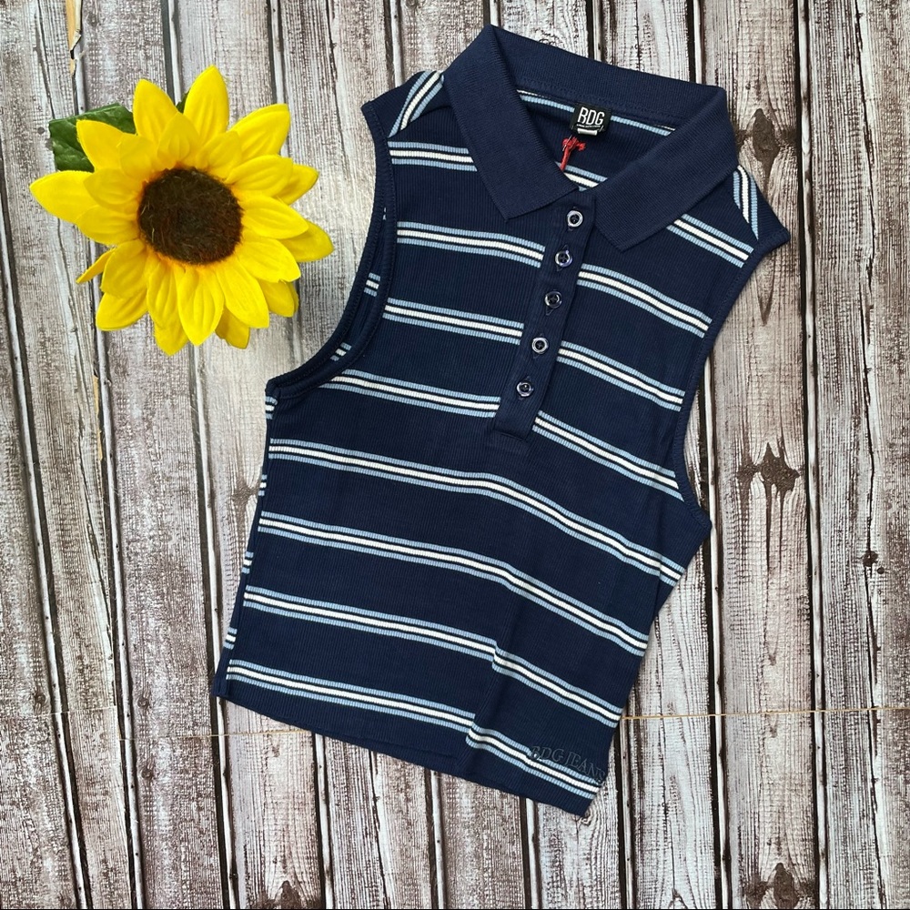 BDG Urban Outfitters stripe crop sleeveless polo NWT size Medium - Picture 2 of 5